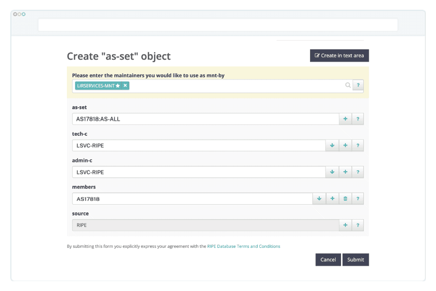 Creating an as-set object in RIPE whois