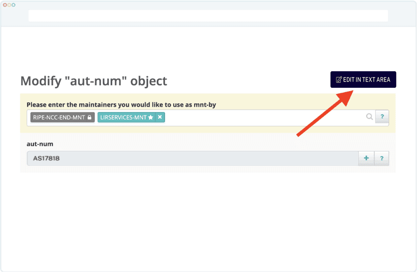 Edit RIPE object in text area
